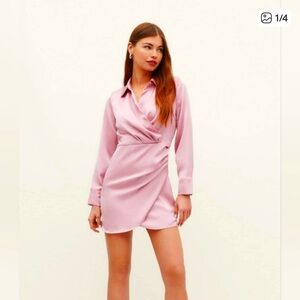 Stradivarius Satin Soft Pink Long Sleeve Dress